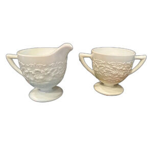 Vintage Indiana Milk Glass Compote Orange Blossom Cream and Sugar Set